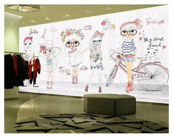 Beibehang Šiuolaikinės mados asmenybės grožio, rankų darbo dažytos vaikus mergina mados šou drabužių parduotuvė papel de parede 3d tapetai