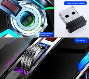 Belaidės Pelės Žaidėjus Žaidimų Silent Lazerinio Optinio 2.4 GHz Žaidimas USB Įkraunamą PELĘ Su Led RGB Apšvietimu Nešiojamas Kompiuteris