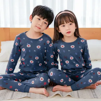 Berniukų, Mergaičių naktiniai marškiniai, pižamos Komplektas Vaikams Cute Kačių Medvilnės Pižama Vaikams ilgomis Rankovėmis Pižamos Vaikams Pijama Kūdikis Sleepwear Drabužius 2-13Y