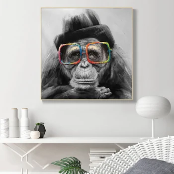 Beždžionė su Akiniais, Šiaurės šalių Meno Drobė Plakatai Ir grafika Juoda Ir Balta Gyvūnų Drobė Paveikslų Ant Sienos Meno Beždžionė Nuotrauką
