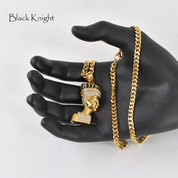 Black Knight Nerūdijančio plieno Egipto Faraono pakabukas karoliai Cirkonio Aukso spalvos Faraonas karoliai Etninės papuošalai BLKN0758