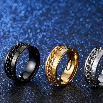 Black mens žiedai, nerūdijančio plieno, aukso Viking vyrų žiedas black mados moterų Pasukti grandinės žiedas bižuterijos didmeninė