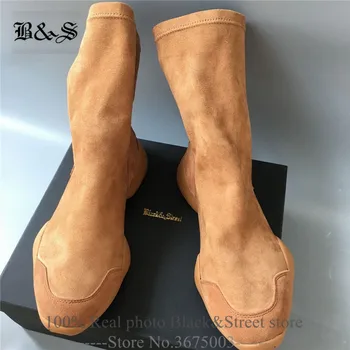 Black& Street Prekės Ruda Ruožas Suede Kulkšnies treneris Pulko Boot realus vaizdas patogus sneaker asmeninį boot batai