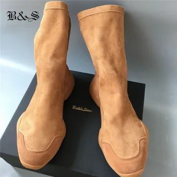 Black& Street Prekės Ruda Ruožas Suede Kulkšnies treneris Pulko Boot realus vaizdas patogus sneaker asmeninį boot batai