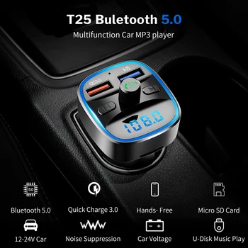 Bluetooth 5.0 FM Siųstuvas Automobilių Moduliatorius Belaidė laisvų Rankų įranga Auto Audio MP3 Grotuvas QC3.0 Greitai Įkrauti Dual USB Įkroviklis