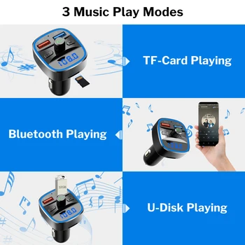 Bluetooth 5.0 FM Siųstuvas Automobilių Moduliatorius Belaidė laisvų Rankų įranga Auto Audio MP3 Grotuvas QC3.0 Greitai Įkrauti Dual USB Įkroviklis