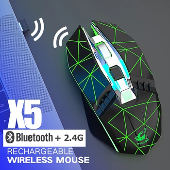 Bluetooth 5.0 Pelės Kietas Žaidimų Optinės Pelės Kompiuterių PC Nešiojamas LED Šviesos Mechaninė Pelė Įkraunama 2.4 G bevielė Pelė