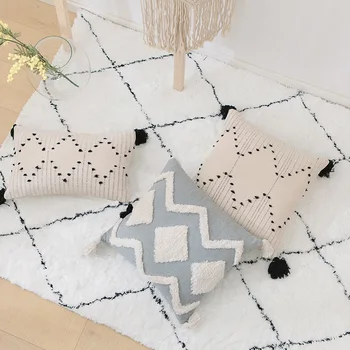 Boho Neutralus Dekoratyvinis Mesti Pagalvių užvalkalus Austi Siūtinės pūkinės pagalvėlės Dangtis Sofos padengti Smėlio spalvos Sofa-lova, Miegamojo Kambarį apdaila