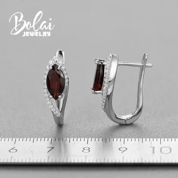 Bolai,Nautral Mozambikas Raudonas granatas olivīns paprastas užsegimas auskarai ,925 sterlingas sidabro 2.5 ct markizė nekilnojamojo brangakmenio fine jewelry
