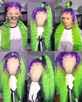 COLODO Violetinė Žalia Ombre Nėriniai priekiniai Žmogaus Plaukų Perukai 13x4 Spalvos Žmogaus Plaukų Perukai Glueless Brazilijos Remy Skaidrus Nėriniai Perukai