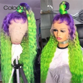 COLODO Violetinė Žalia Ombre Nėriniai priekiniai Žmogaus Plaukų Perukai 13x4 Spalvos Žmogaus Plaukų Perukai Glueless Brazilijos Remy Skaidrus Nėriniai Perukai