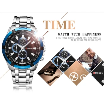 CURREN Laikrodžiai Vyrams Top Brand Prabangos Analoginis Kvarciniai Laikrodžiai Vyrų Stilingas Nerūdijančio Plieno Juosta Laikrodis Relojes 8023