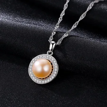 CZCITY 925 Sidabro Grandinės Karoliai Pakabukas Moterų 9-9.5 mm Nepriekaištinga Natūralių Gėlavandenių Perlų Vėrinį Fine Jewelry Didmeninės