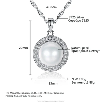CZCITY 925 Sidabro Grandinės Karoliai Pakabukas Moterų 9-9.5 mm Nepriekaištinga Natūralių Gėlavandenių Perlų Vėrinį Fine Jewelry Didmeninės