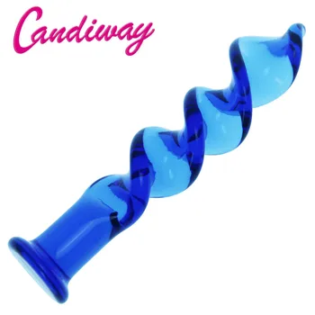 Candiway Vandenyno Mėlynos Spalvos Spiralės Stiklo Dildo Analinis Kaištis Prostatos Massager Makšties Stimuliavimas Suaugusiųjų Sekso Žaislai Moterims, Vyrams