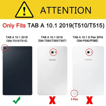 Case for Samsung Galaxy Tab 2019 SM-T510 SM-T515 T510 T515 Smart Stovėti Padengti TabA 10.1 2019 Kortelės lizdas tablet atveju+filmas+rašiklis
