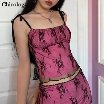 Chicology sexy nėrinių camis užrišti alavo dirželis moterų 2020 m. streetwear pasėlių viršų moteriška mada klubas šventė šalies ponia casul drabužiai