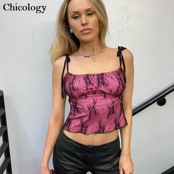 Chicology sexy nėrinių camis užrišti alavo dirželis moterų 2020 m. streetwear pasėlių viršų moteriška mada klubas šventė šalies ponia casul drabužiai