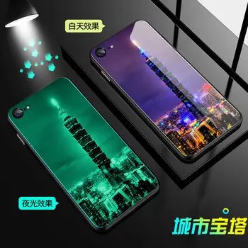 Cityscape Šviesos Grūdintas Stiklas Case For iPhone 6 6S 7 8 Plus X XR XS 11 Pro Max Padengti Švyti Galinį Dangtelį Maišelį su Lukštais Ląstelių