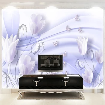 Custom Foto Tapetai, 3D Stereo Purple Fantasy Tulip Gėlių Šiuolaikinės Mados Freskomis, Gyvenamasis Kambarys su Sofa-lova, TV Foną, Sienų Tapyba
