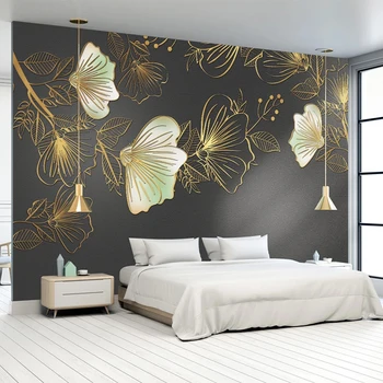 Custom Foto Tapetai, Sienų 3D Aukso Įspaustu Gėlių Lapų Luxury Living Room, TV Foną, Sienos Freskos Šiuolaikinių tapetų 3D
