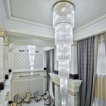 Custom laiptai lempos ilgai krištolo sietynas, modernus dvipusis statybos gyvenamasis kambarys didelis sietynas villa kristalų lempos