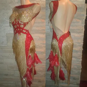 Custom seksualus backless lotynų šokių suknelė blizga kalnų krištolas zawalcowany kutas lotynų šokių konkurencijos suknelė rumba tango šokių suknelė