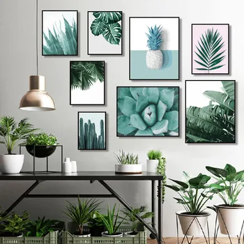 Custom Šiaurės šalių žaliųjų augalų lapų dar gyvenimo namų apdaila, sienų dažymas minimalistinio drobė spausdinimo frameless dekoratyvinis plakatas