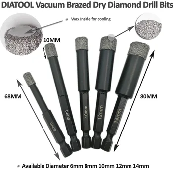 DIATOOL 3PK (8MM+10MM+12MM) Dulkių Brazed Deimantinio Gręžimo Bitai Stone Porceliano/Plytelės, Mūro Sausas gręžimo quick-fit Karka