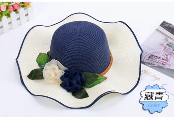 DONGYUN011 Moterų kratinys Gėlių juostelės šiaudų skrybėlę Lanksčiuosius saulės skrybėlę Vasarą Moterys atsitiktinis paplūdimio atostogų panama kepurė Gorras