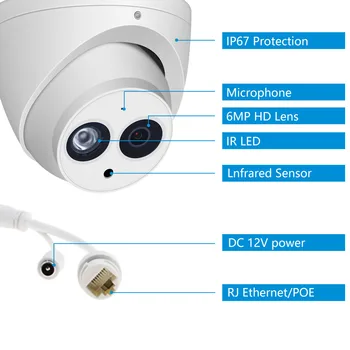 Dahua IP Kameros 6MP PoE IR Dome IPC-HDW4631C-Built-in Mic CCTV Apsaugos Vaizdo Stebėjimo Kameros Metalo Onvif Multi-Language