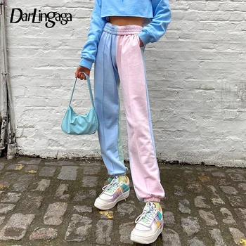 Darlingaga Streetwear Kratinys Moterų Sweatpants Poilsiu Aukšto Liemens Kelnės Kontrasto Spalvų Atsitiktinis Kelnės Prakaito Kelnės Apačioje 2020 M.