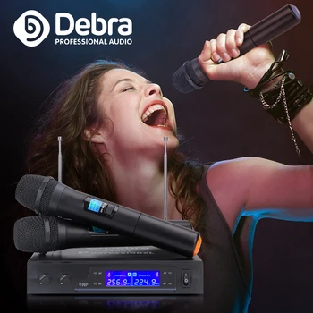 Debra Garso V3002 VHF Bevielis Dual HandHeld Microphone Mic Sistemos Bažnyčia, Vestuves, Karaoke,verslo susitikimų!!!Švarus Garsas!