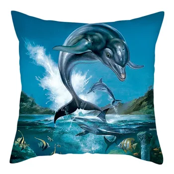 Delfinų Modelis Poliesteris Pagalvėlė Padengti Spalvinga Jūros Pasaulis Dekoratyvinę Pagalvę Padengti Namų Sofos, Automobilių Puošimas Mesti Užvalkalas 45x45cm