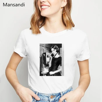 Derliaus Audrey Hepburn Atspausdinta marškinėliai moterų plius dydis 90-ųjų estetinės drabužius 