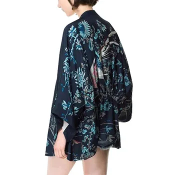 Derliaus Japonijos Harajuku Stiliaus Palaidinė Bangų ir Vėjo Dragon Marškinėliai Japonų kimono Spausdinti Šifono Cardigan