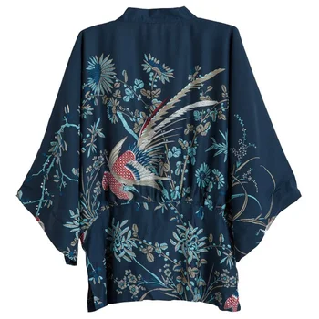 Derliaus Japonijos Harajuku Stiliaus Palaidinė Bangų ir Vėjo Dragon Marškinėliai Japonų kimono Spausdinti Šifono Cardigan