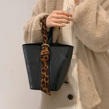 Derliaus Leopardas spausdinti Moterų Kibirą Peties Maišas PU Odos ponios Composite rankinėje Prabangos Dizaineris moterų Crossbody krepšiai, ruda