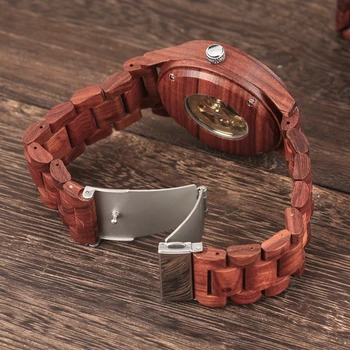 Derliaus Raudonojo Sandalmedžio Žiūrėti Vyrų Automatinis Mechaninis laikrodis Romos Numerio Rinkimo Analoginis Vyrai Visą Medinės Juostos Unikalus Riešo Laikrodžiai