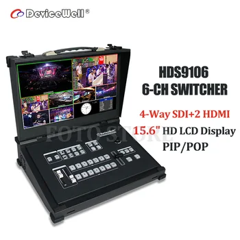 DeviceWell HDS9106 6 kanalo Vadovas Switcher SDI HDMI Portable Nauji Žiniasklaidos tiesiogines Transliacijas Video Switcher su 15.6