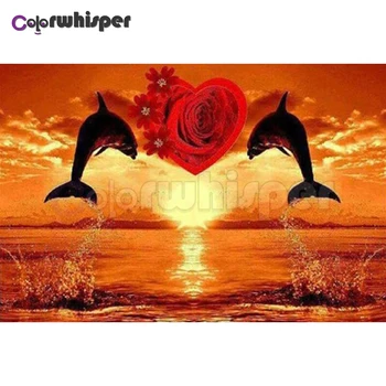 Diamond Tapybos kvadratiniu/Apvalus Gręžimo Rose Delfinų Saulėlydžio 5D Daimond Tapybos, Siuvinėjimo Kryželiu Mozaikos Vaizdą Z1241
