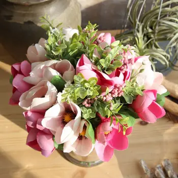 Dirbtinio šilko Magnolia Gėlių puokštė namų dekoro vestuvių PASIDARYK pats apdailos fleur artificielle netikrą gėlių flores 2 spalvos