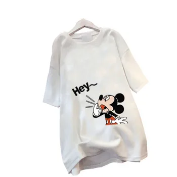 Disney Marškinėliai Ei Mickey Mouse Spausdinti Palaidinės Vasaros Grafinis Atsitiktinis Moterų Drabužiai Viršūnes Tee Korėjos Stiliaus Lady Mados Marškinėliai