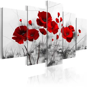 Drobės Spausdintos Nuotraukos Kambarį Sienos Meno Pagrindų 5 Vnt Romantiška Aguonos Paveikslų Raudonos Gėlės Plakatas Modulinių Namų Dekoro