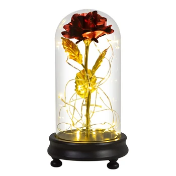 Dropshipping Galaxy Eternal Rose Aukso Folija Gėlės Stiklo Kupolas su LED Šviesos Dovanos Valentino dieną, Motinos Dieną Vestuvių Dekoras