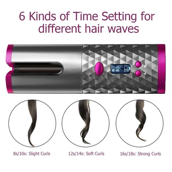 Dropshipping Hair Curler Geležies Belaidžio Garbanoti Geležies USB Įkrovimo Oro Curler už Garbanos, Bangos LCD Ekranas Keramikos Garbanotas