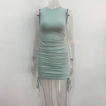 Dulzura raišteliu ruched moterų mini suknelė be rankovių elegantiškas bodycon seksualus 2020 m. vasaros drabužių šalies streetwear sundress klubas