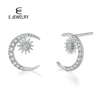 E 925 Sterling Silver Moon Star Stud Auskarai Kubinių Zirconia Auskarai Moterims, Moteriška Fine Jewelry 2020 m.