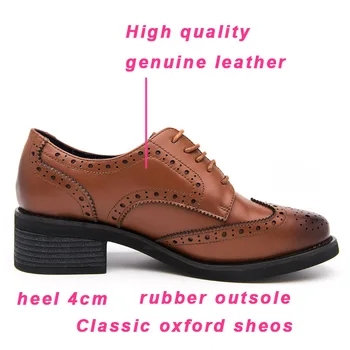EAGSITY natūralios Odos oksfordo bateliai moterims nėriniai-up batai pažymėjo tne atsitiktinis mados ponios verslo suknelė bateliai rudos