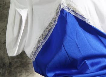 [EAM] Moterys, Mėlyna Nereguliarus Padalinti Bendrą Temparment Suknelė Nauja V-Kaklo trumpomis Rankovėmis Palaidi Tinka Mados Banga Pavasario Vasaros 2021 1U315